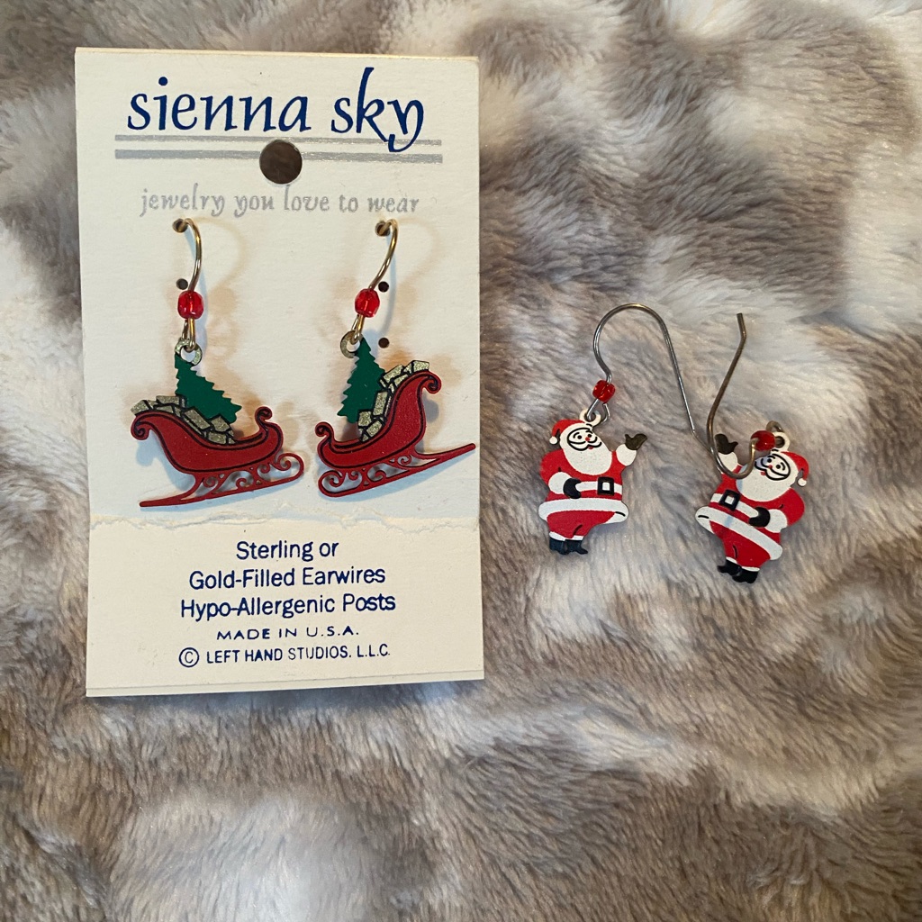 Sienna Sky Earrings. Santa And Sled